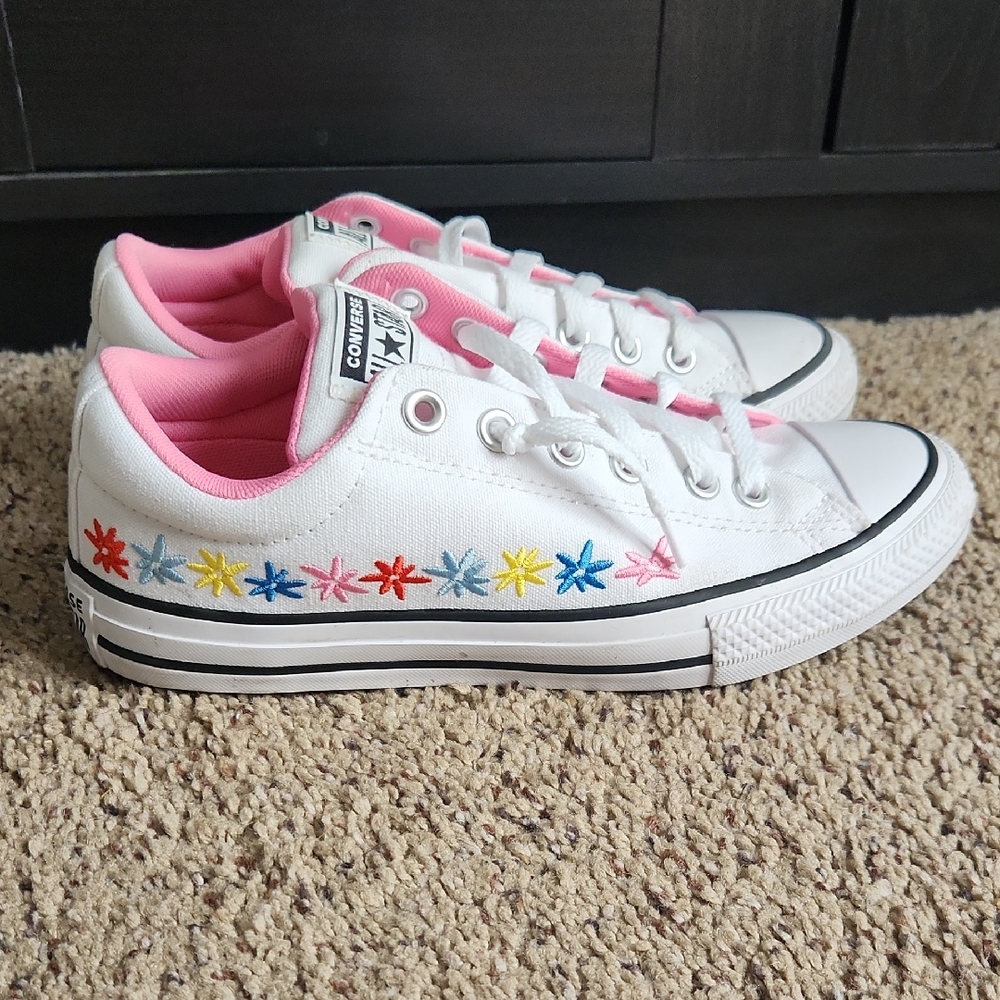 Converse Kids' White Sneakers with Multicolor Star Embroidery